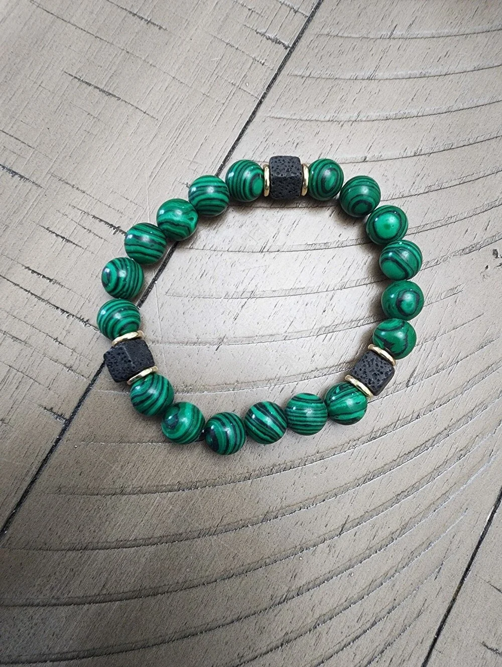 Money Bracelet Natural Volcanic Stone Emerald Peacock Stone Attracts Wealth Men